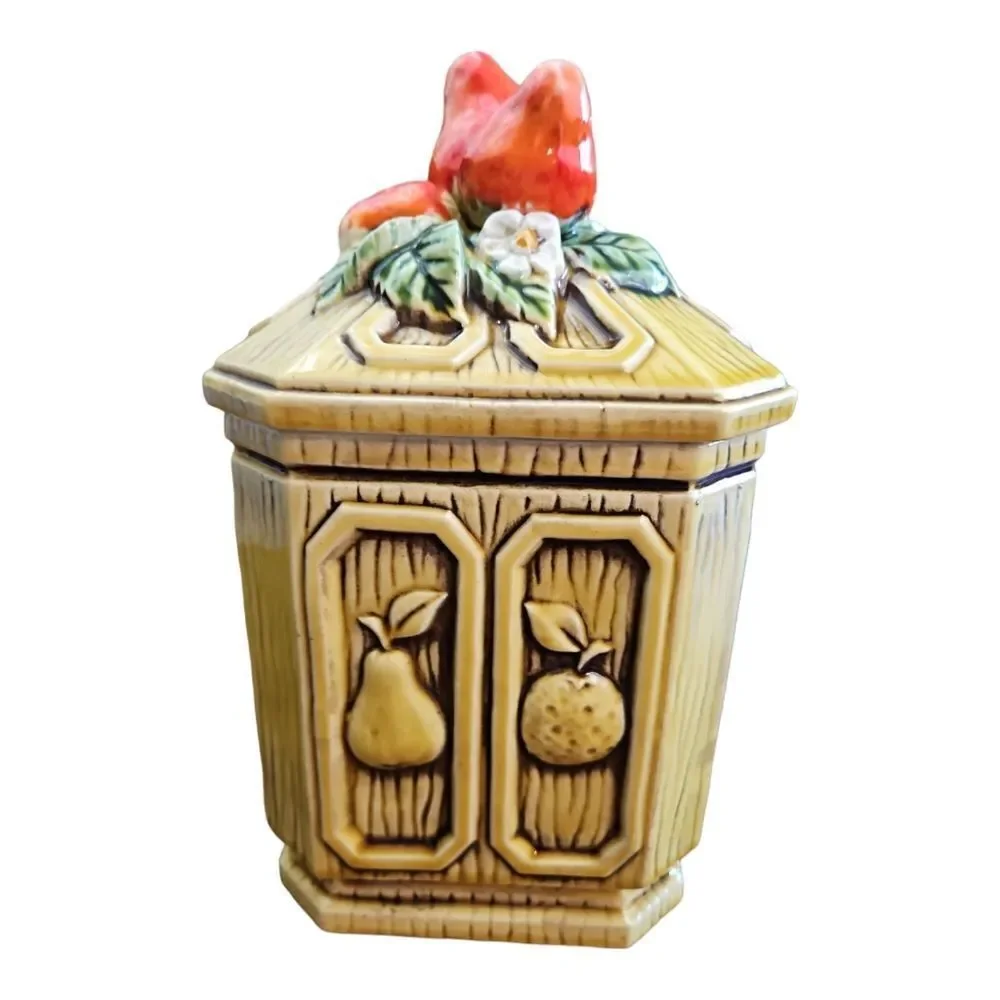 Vintage MCM Ceramic Strawberry Large Ceramic Canister